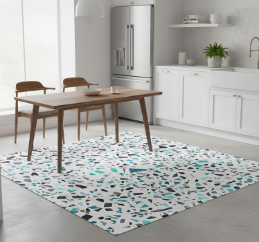 Alfombra vinílica cocina azulejos de mármol azul - TenVinilo