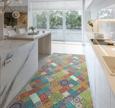 Alfombra vinílica cocina Azulejos de patrón de mandala étnico - TenVinilo