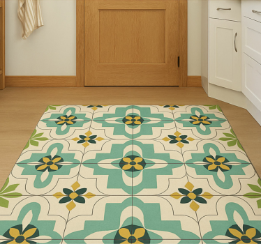 Alfombra vinílica cocina azulejos florales retro - TenVinilo
