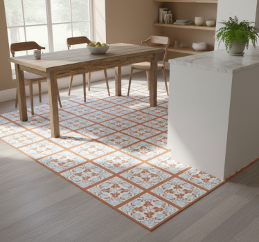 Alfombra vinílica cocina azulejos mediterráneos florales - TenVinilo