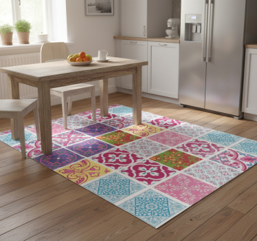 Alfombra vinílica cocina azulejos mediterráneos vivos - TenVinilo