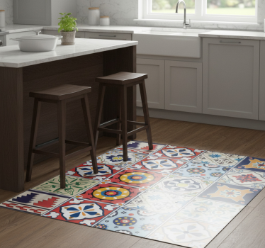 Alfombra vinílica cocina azulejos ornamentales coloridos - TenVinilo