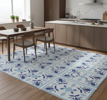 Alfombra vinílica cocina azulejos portugueses florales - TenVinilo