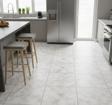 Alfombra vinílica cocina baldosas de mármol blanco - TenVinilo