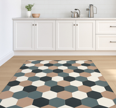 Alfombra vinílica cocina baldosas hexagonales modernas - TenVinilo