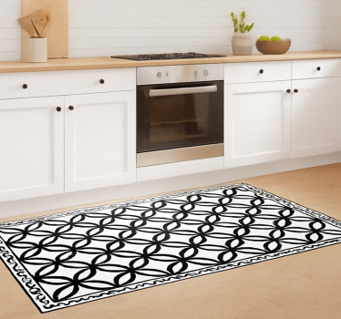 Alfombra vinílica cocina blanco y negro adornado - TenVinilo