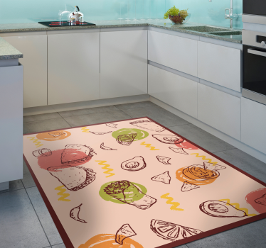 Alfombra vinílica cocina bocetos culinarios - TenVinilo