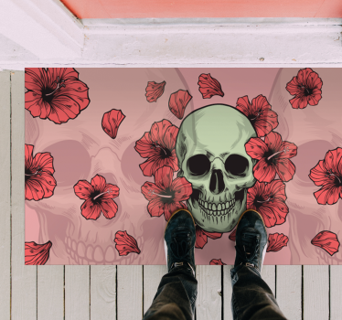 Alfombra vinílica cocina Calavera con flores dibujadas a mano - TenVinilo