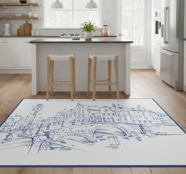 Alfombra vinílica cocina casas de canal azul delft - TenVinilo