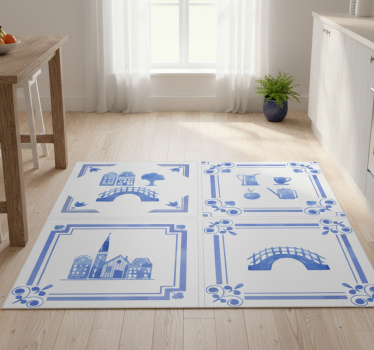 Alfombra vinílica cocina casas holandesas delft - TenVinilo