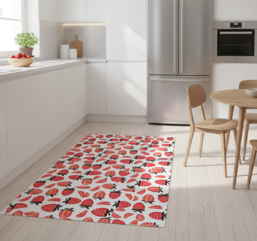 Alfombra vinílica cocina con diseño de fresas rojas - TenVinilo