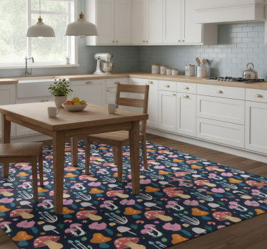 Alfombra vinílica cocina con diseño de setas y mariquitas - TenVinilo