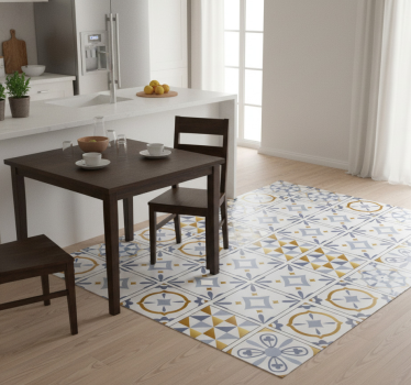 Alfombra vinílica cocina con frisos efecto dorado - TenVinilo