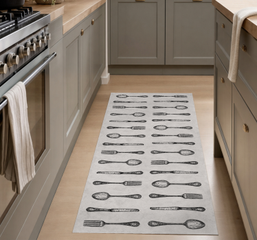 Alfombra vinílica cocina cortadores grises - TenVinilo