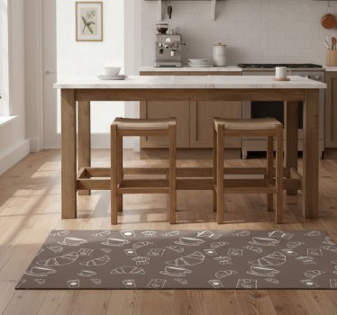 Alfombra vinílica cocina croissant café patrón - TenVinilo