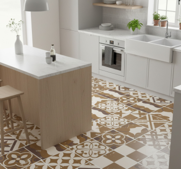 Alfombra vinílica cocina diseño cemento marrón - TenVinilo
