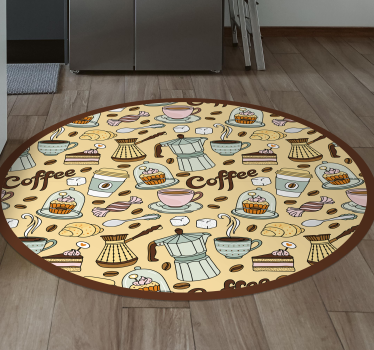 Alfombra vinílica cocina diseño de café redondo - TenVinilo