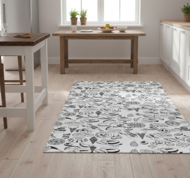 Alfombra vinílica cocina diseño de doodles de comida - TenVinilo