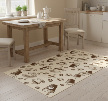 Alfombra vinílica cocina diseño de tazas con café - TenVinilo