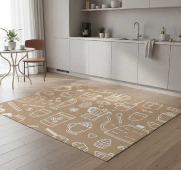 Alfombra vinílica cocina diseño de tazas y vasos - TenVinilo