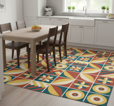 Alfombra vinílica cocina diseño en verde y naranja - TenVinilo
