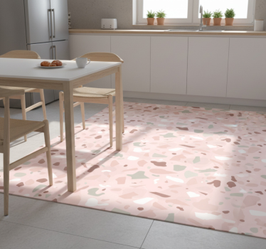 Alfombra vinílica cocina diseño terrazzo en tonos rosas - TenVinilo