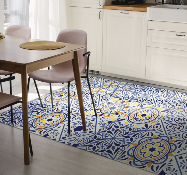 Alfombra vinílica cocina disposición de azulejos vibrantes - TenVinilo