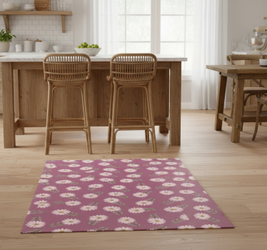 Alfombra vinílica cocina estampado de margaritas rosas - TenVinilo