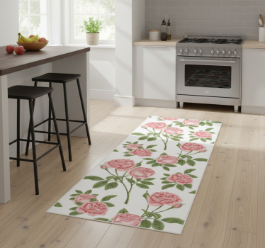 Alfombra vinílica cocina estampado de rosas - TenVinilo