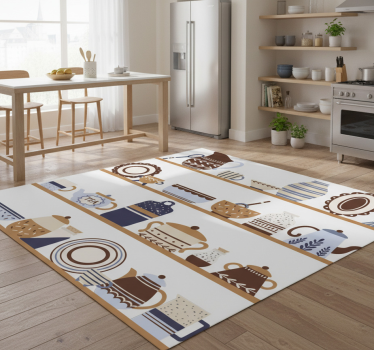 Alfombra vinílica cocina estanterías con vajilla - TenVinilo