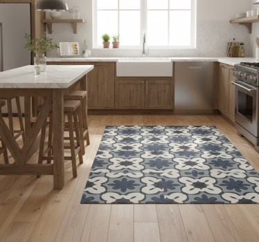 Alfombra vinílica cocina estilo hidráulico azul gracia - TenVinilo