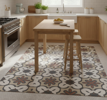 Alfombra vinílica cocina estilo hidráulico marrón gracia - TenVinilo
