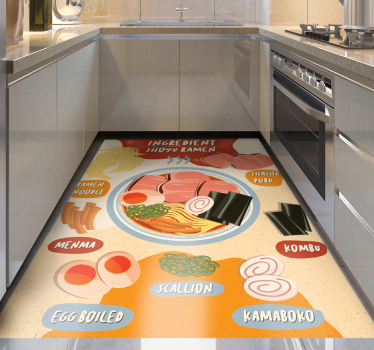 Alfombra vinílica cocina exhibición de ingredientes de ramen - TenVinilo