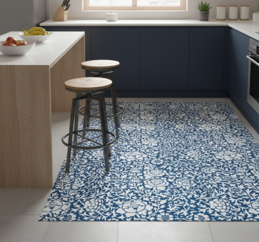 Alfombra vinílica cocina flora azul marino - TenVinilo