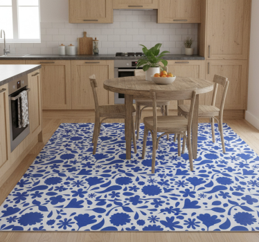 Alfombra vinílica cocina flores diversas azul delft - TenVinilo