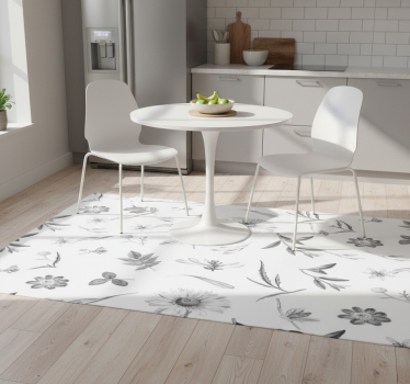 Alfombra vinílica cocina flores grises primavera - TenVinilo