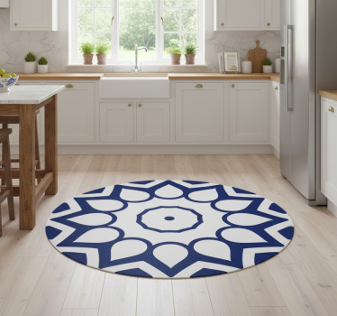 Alfombra vinílica cocina flores mandala azul delft - TenVinilo