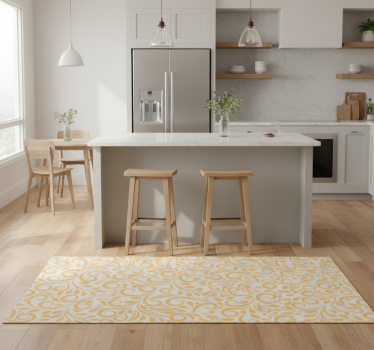 Alfombra vinílica cocina flores polacas en amarillo - TenVinilo