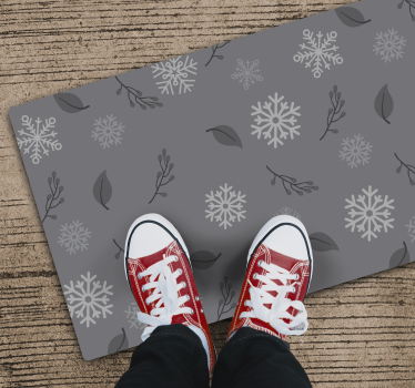 Alfombra vinílica cocina Fondo gris con copos de nieve - TenVinilo