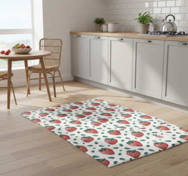 Alfombra vinílica cocina fresas jugosas y hojas verdes - TenVinilo