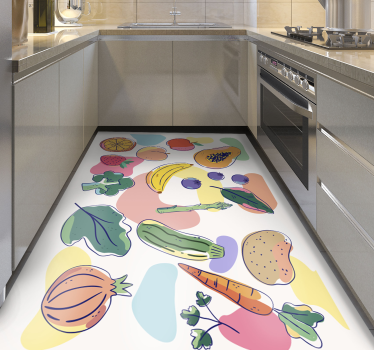 Alfombra vinílica cocina frutas tonos pastel - TenVinilo