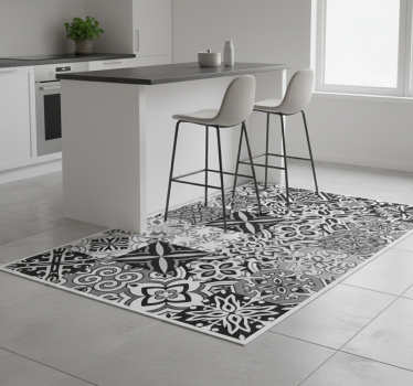 Alfombra vinílica cocina geométricos en contraste negro - TenVinilo