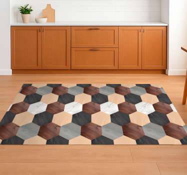 Alfombra vinílica cocina hexágonos de madera mixta - TenVinilo