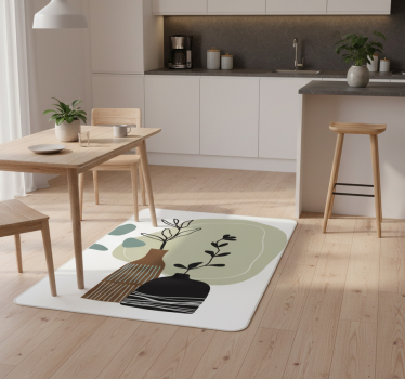 Alfombra vinílica cocina hojas de colores en jarrón - TenVinilo