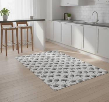 Alfombra vinílica cocina hojas de ginkgo blancas - TenVinilo