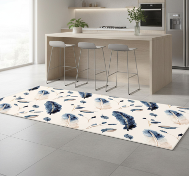 Alfombra vinílica cocina hojas y plumas voladoras - TenVinilo