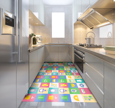 Alfombra vinílica cocina iconos coloridos de la cocina - TenVinilo