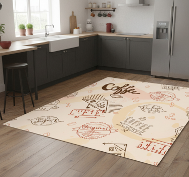 Alfombra vinílica cocina iconos de café - TenVinilo