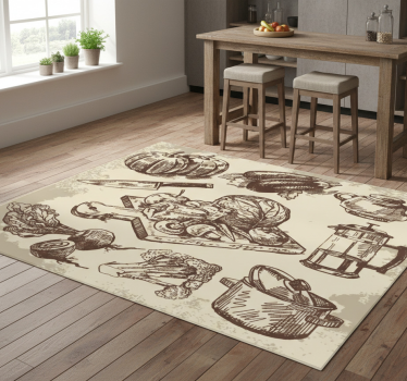 Alfombra vinílica cocina ilustración vintage - TenVinilo
