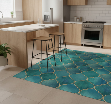 Alfombra vinílica cocina jade verde con acentos dorados - TenVinilo